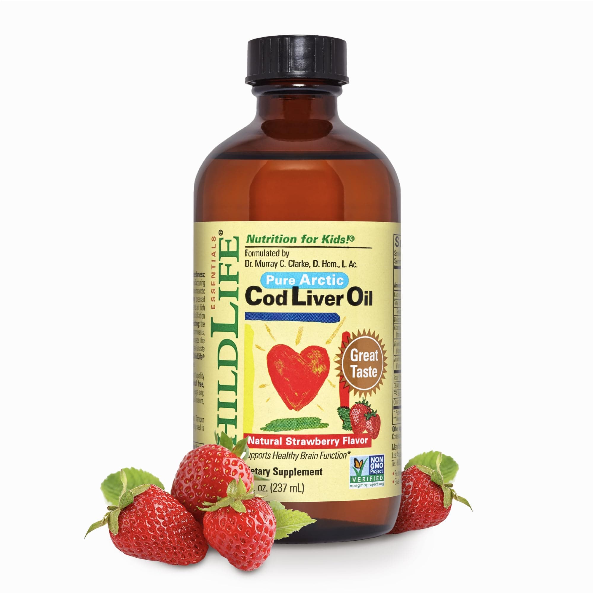 Cod Liver Oil for Kids - Liquid Arctic Cod Liver Oil for Babies 6+ Months, Toddlers, & Kids, Added DHA, EPA, Omega-3 Fatty Acids - Strawberry, 8 fl oz