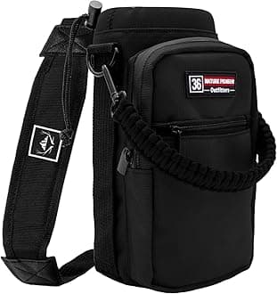 NATURE PIONEOR Water Bottle Holder with Adjustable Strap - 26/32/36/40/46/64oz Insulated Water Bottle Sling Carrier with Paracord Handle & 2 Pockets, Outdoor Sports, Hiking, Camping, Gym