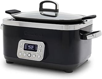 Elite 14-in-1 Nonstick 6QT Electric Slow Cooker, PFAS-Free Ceramic Multi-Cooker, In-Pot Browning, Dishwasher Safe Lid & Removable Crock, Stainless Steel Steamer, Silicone Handles, Black