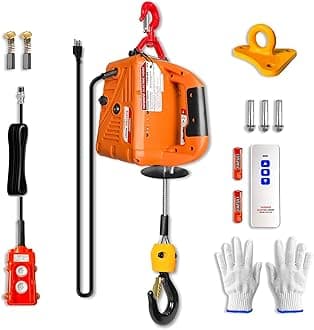 3 in 1 Electric Hoist Winch, 500kg Portable Electric Power Winch with Wire and Wireless Remote Control, 220V 1500W Electric Hoist Crane, Overload Protection 7.6m Lifting Height for Towing