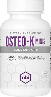 NBI Osteo-K Bone Support - Mini | Vitamin D & K Complex with Calcium Citrate Supplement | 45mg Vitamin K2 (MK4) for Strong Bone Health & Function | 120ct Veggie Capsules