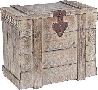 Household Essentials Decorative Trunk, Victorian Style, Aged-Wood Finish and Metal Accents, with Fully Opening Lid and Ring Handles