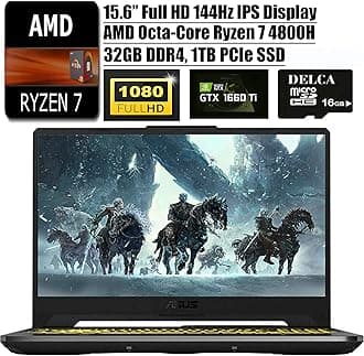 Asus TUF A15 2020 Latest Gaming Laptop I 15.6" 144Hz FHD I AMD 8-Core Ryzen 7 4800H(>I7-9750H) I 32GB DDR4 1TB PCIe SSD I NVIDIA GTX 1660 Ti RGB Backlit KB Win 10 + 16GB Micro SD Card