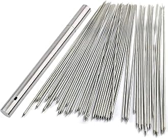 13.4" Barbecue Skewers, 100PCS Metal Skewers for Grilling, BBQ, Reusable Needle Sticks for Meat, Shrimp, Chicken, Vegetable, Kitchen, Party, Outdoor Cooking, with Portable Metal Storage Tube
