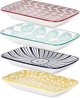 SelamicaCeramic Rectangular Salad Plates Set of 4, Small Serving Plates for Appetizers, Sushi, Fruit, Assorted Colors