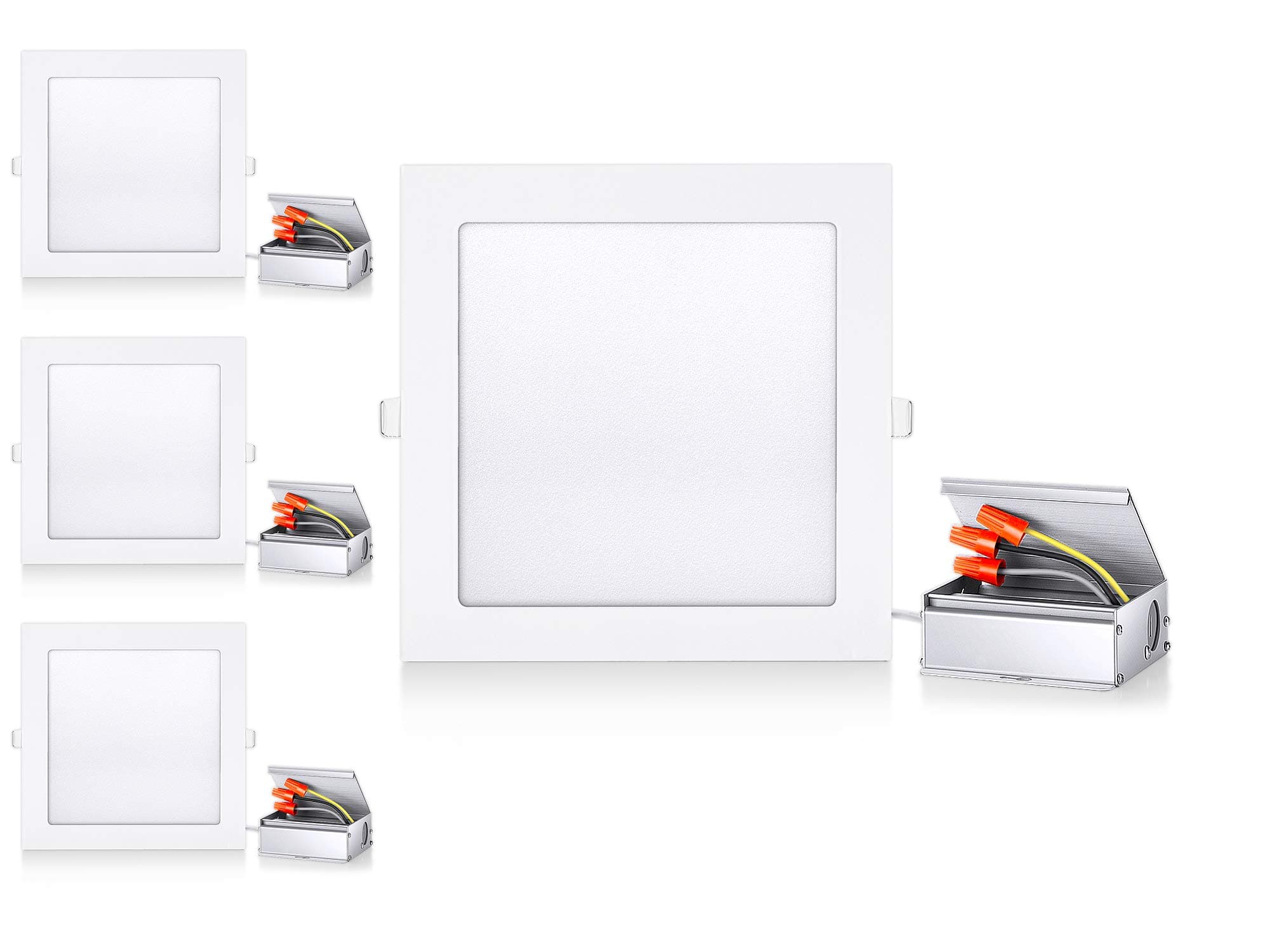 Gianor 8 inch 18W Ultra-Thin LED Square Recessed Ceiling Light with Junction Box, 6000K Daylight, 150W Equivalent, No-Dimmable Panel Light, Pack of 4