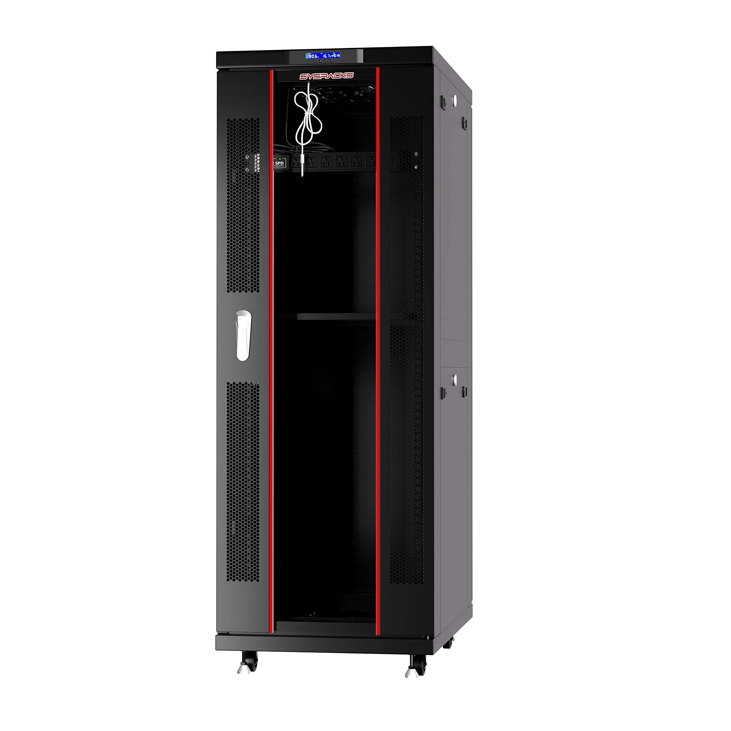 32U Server Rack Cabinet – 19" Network Rack Enclosure, 32" Deep Floor Standing Data Rack with Locking Glass Door, Cooling Fans, PDU & Shelf for Servers, Switches and Patch Panels