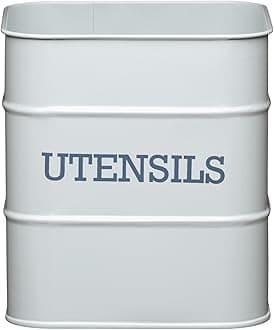 KitchenCraft Living Nostalgia Metal Kitchen Utensil Holder, Kitchen Storage Container Pot for Wooden Spoons, Cutlery and Cooking/Baking Tools, 15 x 16 cm - French Grey