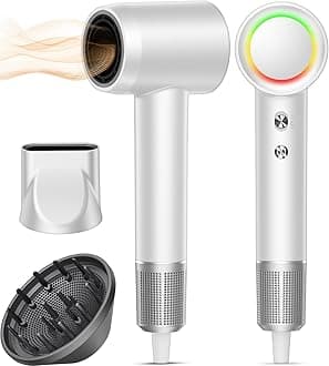 Hair Dryer, 160000 RPM Professional High-Speed Blow Dryer 500 Millions Negative Ionic Care Hair Dryer for Fast Drying, Low Noise Thermo-Control Hairdryer, Travel with Magnetic Diffuser & Nozzle, White