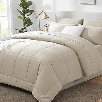 CozyLux Queen Comforter Set Oatmeal, 7 Pieces Bed in a Bag, Oatmeal Comforters Queen Size, All Season Bedding Sets with Stitch Quilted Comforter, Flat Sheet, Fitted Sheet, Pillowcases