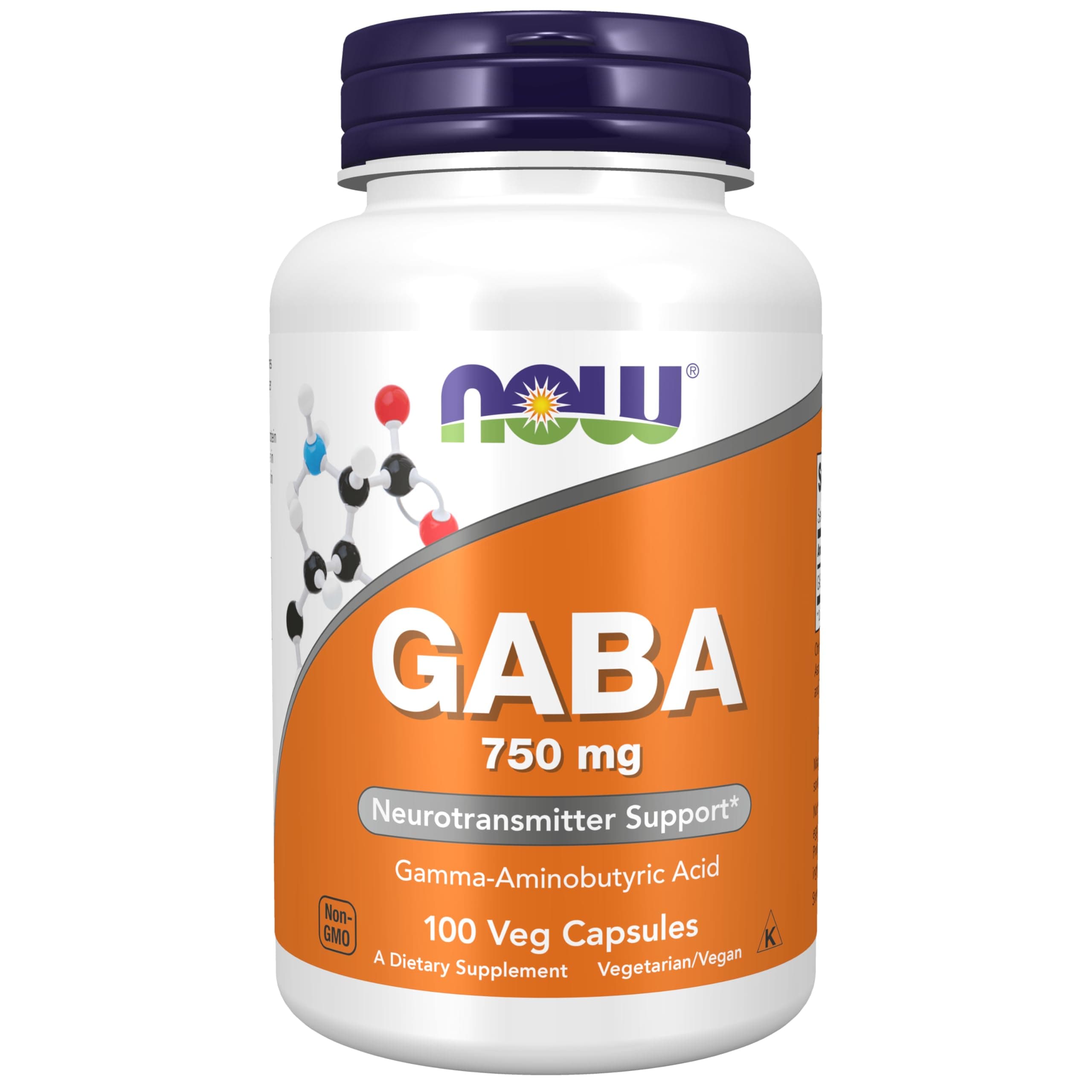 Now Gaba 750 Mg Vegetable Capsules, 100 Capsules