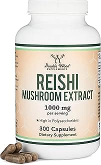 Reishi Mushroom Capsules (4:1 Ganoderma Extract, 1,000mg Red Reishi Powder per Serving) 300 Count, 5 Month Supply, Potent Mushroom Supplement for Immune System Support and Defense by Double Wood