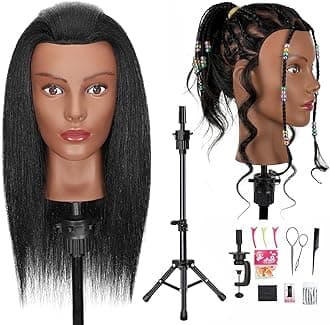 18" Mannequin Head Human Hair with 100% Real Hair Opini Human Hair Mannequin Doll Head for Hairdresser Practice Braiding Hairstyling with Adjustable Tripod Stand and Tools (18 Inch- Tripod Set)