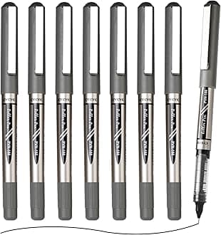 EYEYE Black Needle Poitn Pen 0.5mm 8 Pack Quick Dry Liquid Ink Rollerball Pens Extra Fine Point Smooth Writing Pens for Journaling, Note Taking, Office, School Supplies