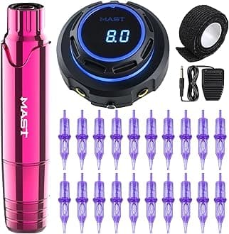 Mast Tattoo P10 Tattoo Gun Cartridge Tattoo Machine Kit Rotary Pen with Digital Power Supply 20Pcs Pro Needle Cartridges for Fine Line Work