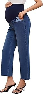 Women's Maternity Jeans Straight Leg Relaxed Fit Over Belly Pregnancy Denim Work Pants Maternity Clothes with Pockets