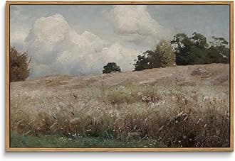 InSimSea Framed Canvas Wall Art Vintage Decor, Farmhouse Scenery Vast Field Grassland Paintings, Large Prints, Nature Landscape Wall Decoration for Living Room Bedroom Bathroom Home Decor, 16"x24"