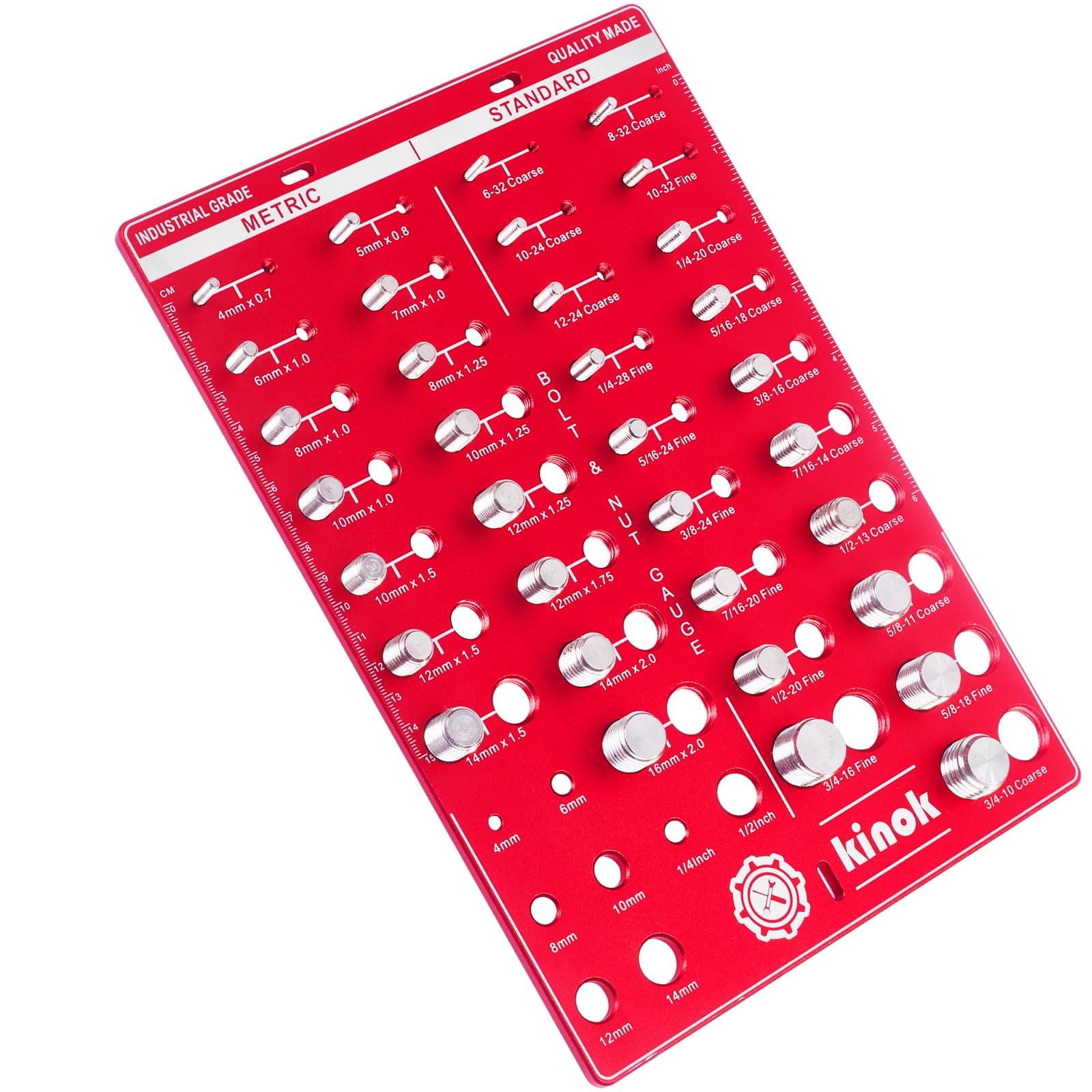 42 Thread Checker Standard and Metric Kinok Bolt Size and Thread Gauge 19 Standard & 15 Metric Sizes & 8 Drill Bit, Bolt Size Finder(Red)