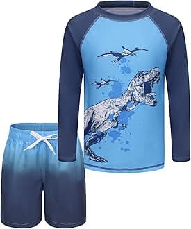 Boys Swimming Costume Two Piece Swimsuit Set with Swimming Trunks Kids Long Sleeve Bathing Suit Swimwear