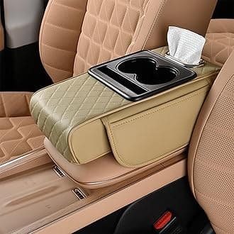 Car Center Console Cover for Toyota Hilux Double Cab 2001-2025, Microfiber Leather Armrest Cushion 5-in-1 Center Console Cover with 2 Storage Bags Cup Holder Tissue Box Interior Accessories