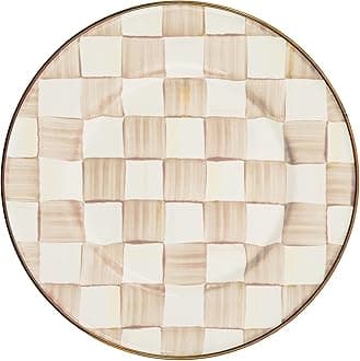 Enamel Salad and Dessert Plate, Small Plate for a Dessert or Appetizer Dish, 8 Inches, Brown-and-White Mocha Check