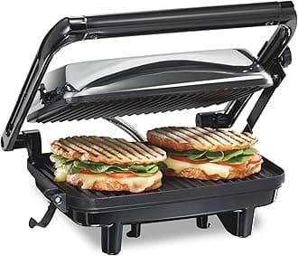 Hamilton Beach Panini Press Sandwich Maker & Electric Indoor Grill, Chrome