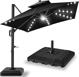 Best Choice Products 10x10ft Cantilever Patio Umbrella w/Base Included, Solar LED Lights 360 Rotation Large Offset Hanging Outdoor Shade for Deck Pool Backyard w/Stand – Black