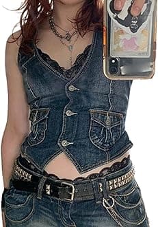 Women's Button Waistcoat Vest Dressy Crop Corset Bustier Racerback Tank Top Punk Grunge Streetwear