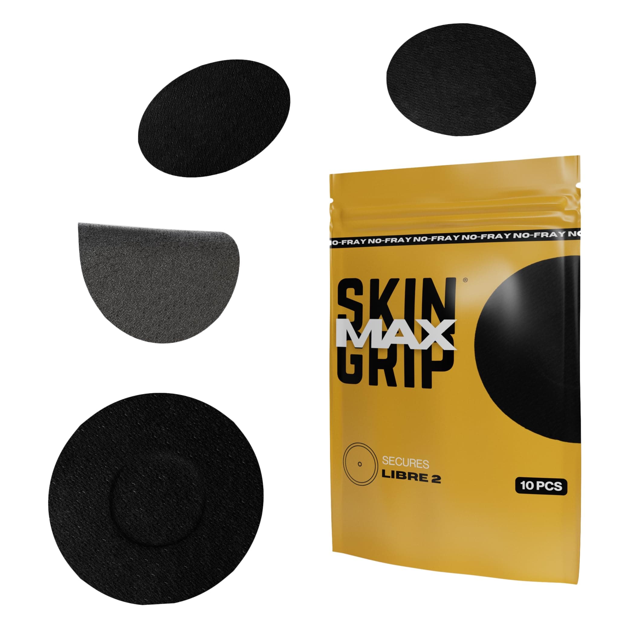 Skin Grip MAX Freestyle Libre 2 Sensor Covers Waterproof, Non-Fraying, Extreme CGM Tape, Continuous Glucose Monitor Patch, Libre Sensors Protection Covers, 10-Pack, Black