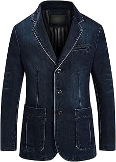Mens Two Button Denim Suit Jacket Slim Fit Autumn Blazer Sport Coat Lapel Vintage Jean Suits Jackets
