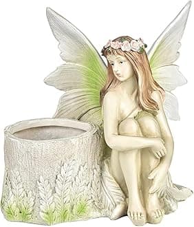 Sungmor Decorative Garden Planter, Hand Painted Resin Fairy Figurines, 10.5" Large Angel Statue Flower Pot for Indoor Outdoor Landscaping, 4.1" Dia. Small Container for Succulents Plants