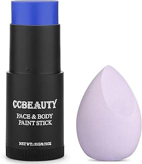 CCbeauty Blue Face Paint Stick,Face Painting Kit,Non Toxic SFX Makeup For Avatar Corpse Bride Halloween Costume Cosplay,Professional Body Paint Kit,Full Coverage Painting Foundation With Makeup Sponge