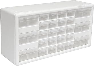 10126 26-Drawer Plastic Drawer Storage Cabinet for Garage Organization, Bead Organizer, Lego Storage, Teacher Toolbox, Makeup Organizer, and More, 20-Inch W x 6-Inch D x 10-Inch H, White