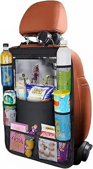 URAQT Car Organiser Car Seat Organiser, Car Back Seat Organizer for Kids, Kick Mats Back Seat Protector with 10 Inch Touch Screen Tablet Holder, 8 Pockets, Kids Toy Storage, Black (1 pc)