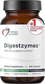 Digestzymes - Digestive Enzymes + Betaine Hydrochloride for Gas & Bloating Relief - Pepsin, Ox Bile, Lactase Enzyme & Lipase Enzymes for Digestion (60 Capsules)