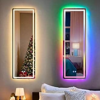 LUXFURNI LED Mirror Full Length with Lights, Full Body Mirror RGB LED Lights Dimmable, Wall Mounted, Bedroom, 42.32"x14" Inch
