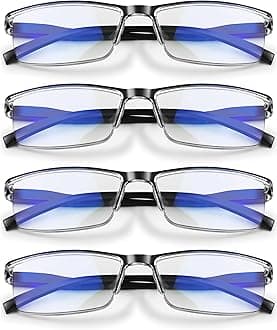 4 Pack Reading Glasses Men - Readers for Men Classic Style, Spring Hinges, Sturdy and Durable, Blue Light Protection Cheaters +3.50