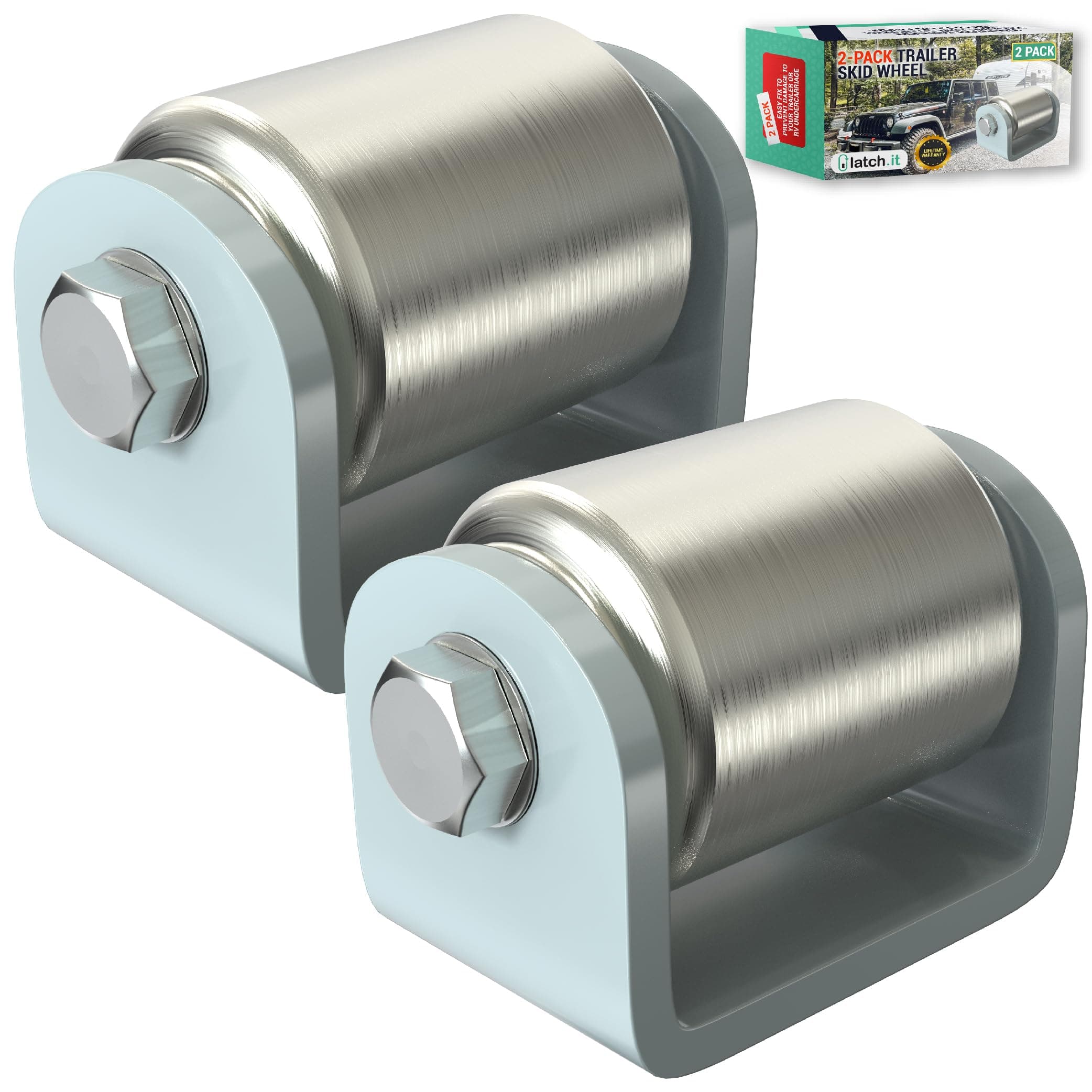 LATCH.IT 2 Pack Skid Wheels | 2” Weld-On Trailer Skid Wheels | Heavy-Duty Steel Wheel Trailer Rollers | Metal Roller | Micro Rollers for RV | 2” Ball-Bearing Steel Rollers to Protect RV Undercarriage