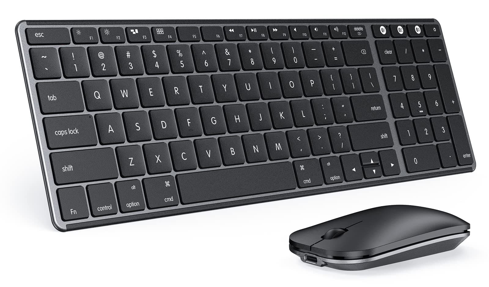 Bluetooth Keyboard and Mouse Combo for Mac, SKM64-2 Rechargeable Slim Wireless Keyboard Mouse Compact, 3 Multi-Device Connection, Compatible for Mac, MacBook Pro/Air, iPad, Black Gray