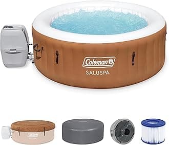Coleman Ponderosa AirJet Inflatable Hot Tub, 2 to 4 Person Round Portable Outdoor Spa with 120 Air Jets and EnergySense Insulated Cover, 71" x 26"