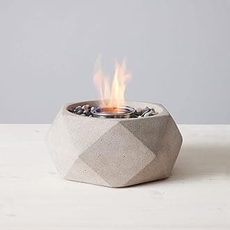 TerraFlame Geo Fire Bowl Table Top | Portable Concrete Fire Pit for Indoor and Outdoor | 1 Gel Fuel Can | Clean Burning and Smoke-Free | Protective Cork Base | StoneCast Sand Finish