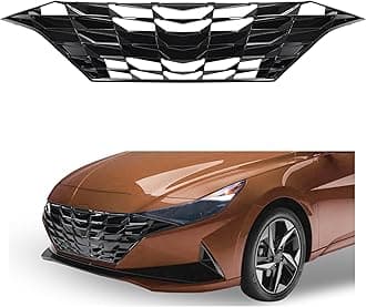 KUAFU Front Grill Compatible with 2021-2023 Hyundai Elantra without Adaptive Cruise Control Upper Bumper Hood Grille Painted Black
