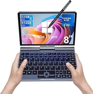 Mini Laptop, Small Laptop Win11 Pro 8 Inch Hd Touch Screen 2-In-1 Pocket Pc 12Gb Lpddr5 Ram, 512Gb/1Tb Ssd Wi-Fi 6,Bt 5.2,Hdmi,2Mp Camera Convertible (P8N100-12Gb+512Gb)