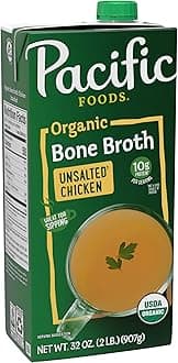Pacific Foods Organic Unsalted Chicken Bone Broth, 32 oz Carton