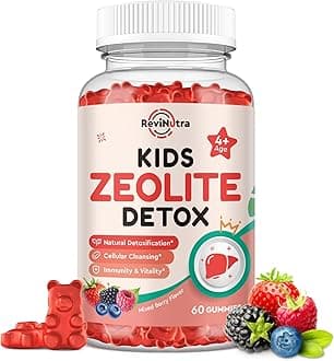 Zeolite Detox for Kids & Adults, Zeolite Detox Gummies with L-Glutamine, Chlorella, Milk Thistle, Zinc, Prebiotics for Gut Support, Liver Detox Cleanse, Immune, Energy, Mixed Berry Flavor, 60 Gummies
