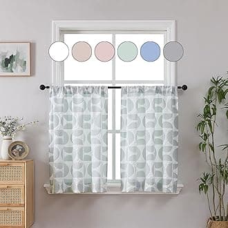 Aiyufeng Green and White Curtains Tier 36 Inch Length 2 Panels Set, Elegant 3D Embossed Textured Window Curtain Panels, Soft Airy Short Curtains for Living Room Bedroom, 38" Wx36 L Inches