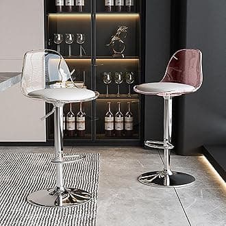 Acrylic Swivel Barstools Set of 2, PU Leather Seat with Clear Back, Armless Hydraulic Kitchen Counter Height Bar Stools,for Kitchen,Restaurant,Bar (Color : Clear+Pink)