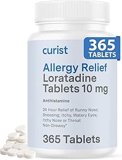 Curist Loratadine 10mg 365 Count - All Day Non Drowsy Allergy Medicine - 24 Hour Antihistamine Tablets for Runny Nose, Itchy Eyes, & Sneezing - Indoor & Outdoor Allergy Medicine for Adults