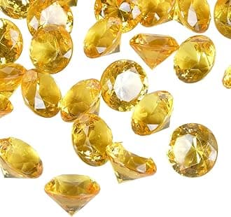 Acrylic Diamond Fake Gems Vase Filler, 240pcs 3/4 Inch Faux Diamonds Crystals Jewels for Table Scatters Wedding Party Event Arts & Crafts Birthday Decoration Favor (Gold)