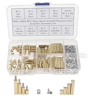 160PCS M2.5 Brass Spacer Standoff/Stainless Steel Screw/Nut Assortment Kit,Male-Female